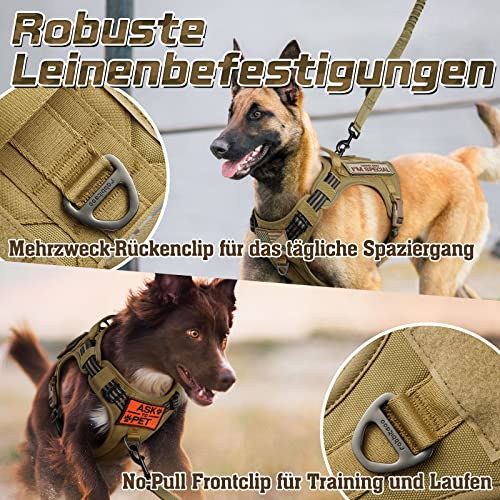 rabbitgoo Hundegeschirr Grosse Hunde, Anti Zug Geschirr Hund Verstellbar mit Griffe Verbreitert, Robust und Verschleißfest, Taktisches Hundegeschirr mit Metallschnallen zum Wandern(L, Braun)