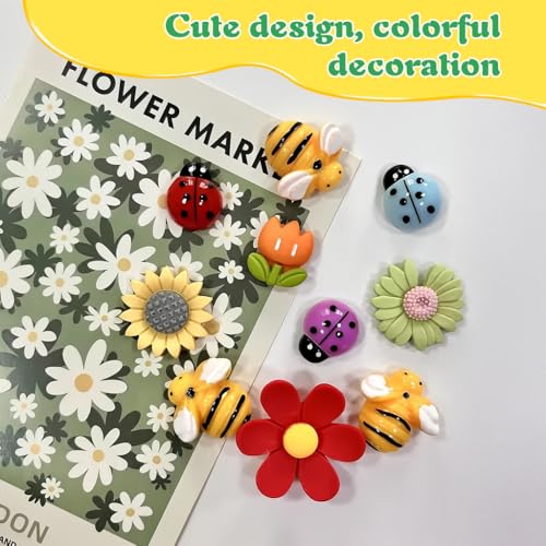 Image of HASTHIP Cartoon Fridge Magnets 10 Pack with Resin Flower Designs and Cartoon Bee Shapes for Kitchen Decoration Stylish Refrigerator Accessories