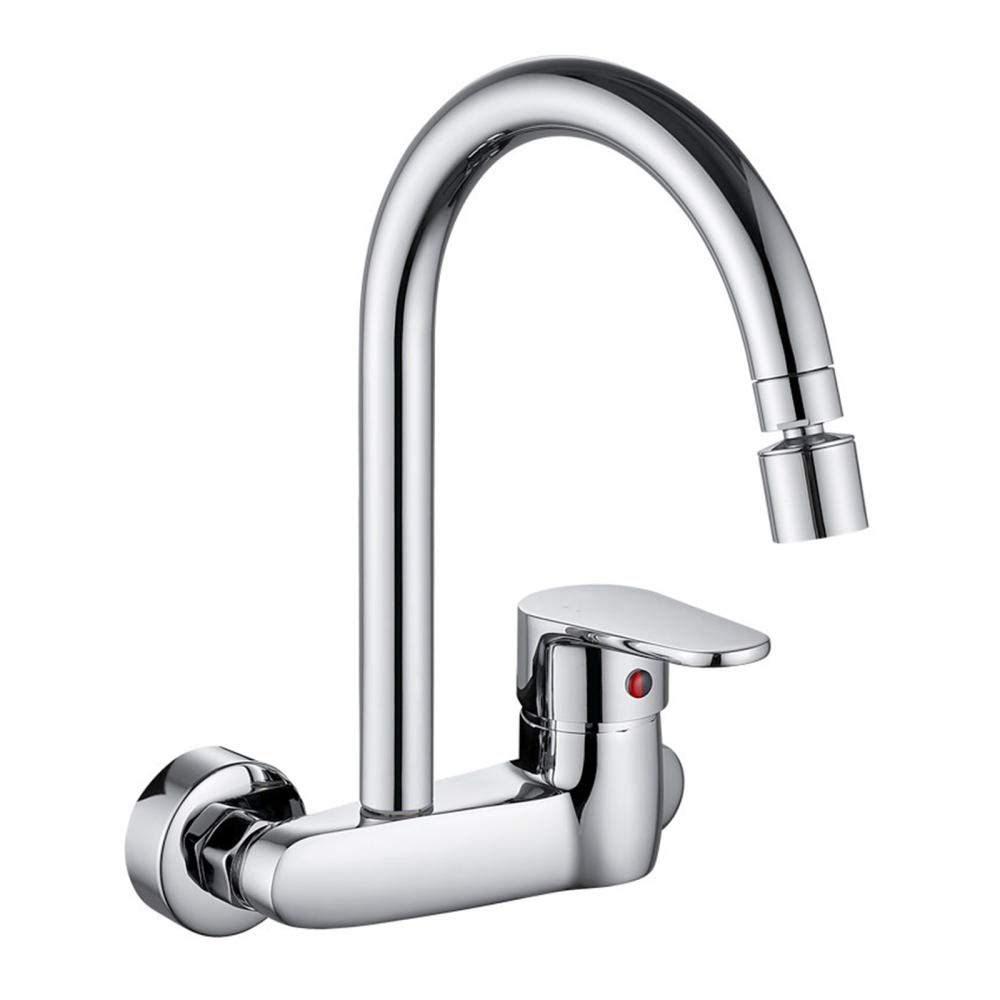 Robinet de cuisine laiton mural mitigeur double trou chaud froid rotation 360°