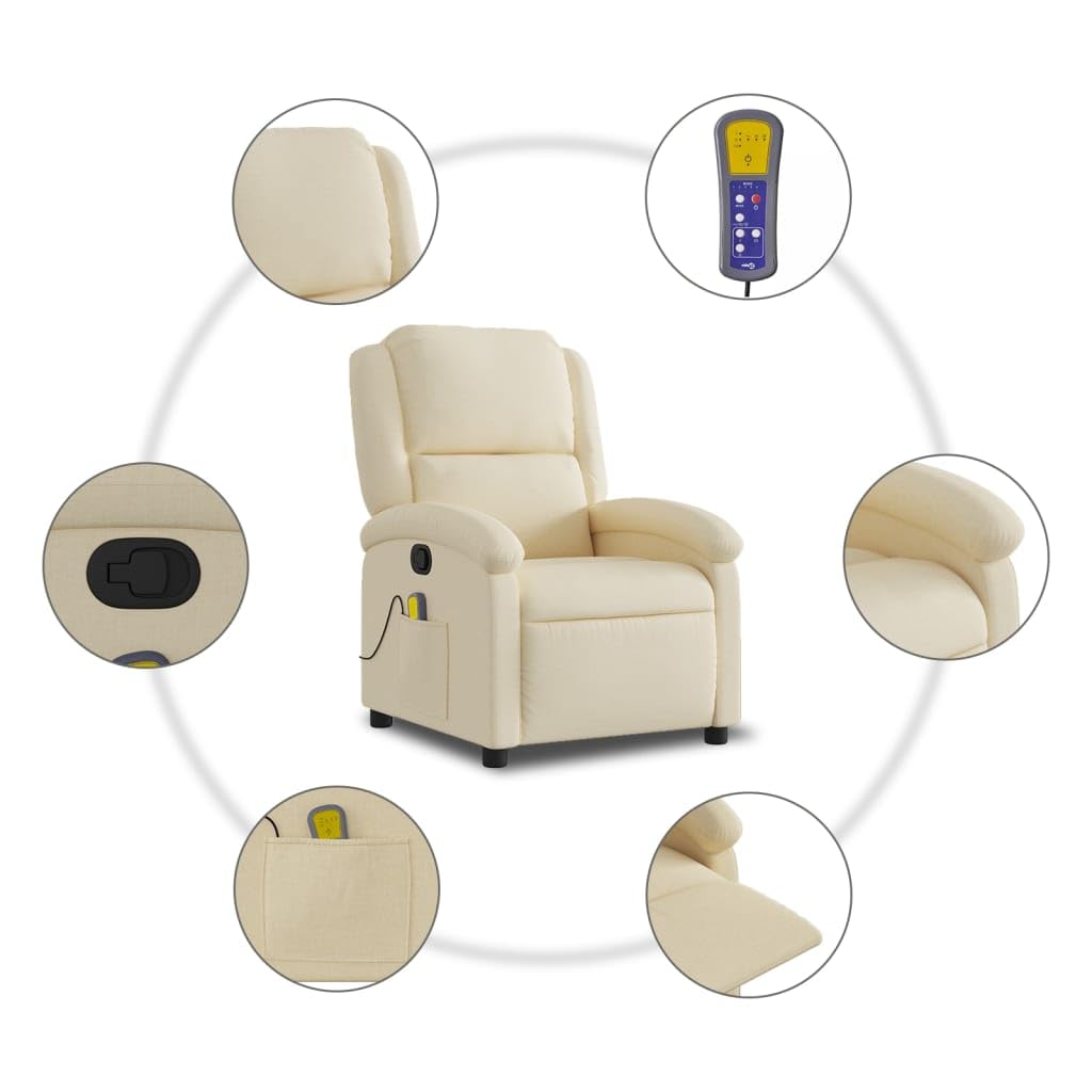 vidaXL Fauteuil de Massage inclinable Crème Tissu