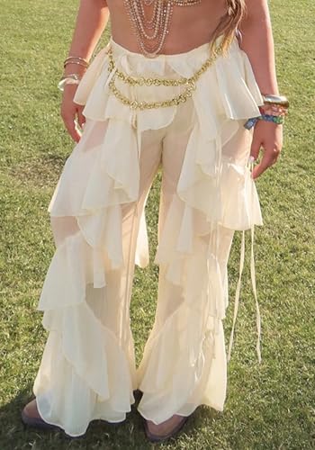 Seltaon Women Sexy Ruffle Sheer Mesh Pants Swimsuit Bikini Bottom Cover up Pants Trousers Club Y2k Concert Outfits2