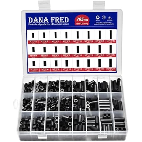 795Pcs Nylon Round Spacer Non-Thread Plastic Standoff Assortment Kit Black Nylon Spacer Washers for Protect Accessories On Circuit Boards Od 7mm Id 3/4/5mm Length 4/5/ 6/8/ 10/15/18/20/ 25mm Cover