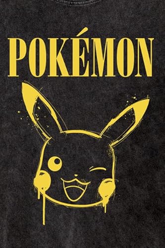 Pokémon Pikachu Graffitti Hombre Camiseta Negro S 100% algodón Vorne Bedruckt Regular