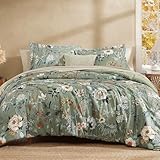 CASAAGUSTO King Size Comforter Set - 7 Pieces Green Floral Bedding Sets, King Bed in a Bag with Botanical Butterfly Comforter, Sheets, Pillowcases & Shams for All Seasons