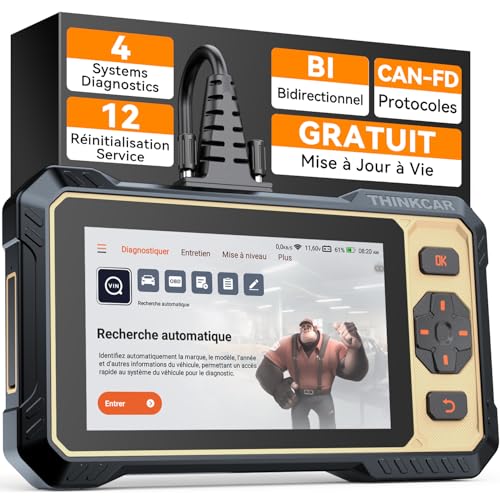 THINKCAR Valise Diagnostic Auto ThinkScan 662,Tests Actifs Bidirectionnels,4 Systèmes ABS SRS Transmission Moteur, 12 Réinitialisations Huile/Frein/SAS/DPF/ABS/BMS/Inject etc. Mise à Jour Gratuite
