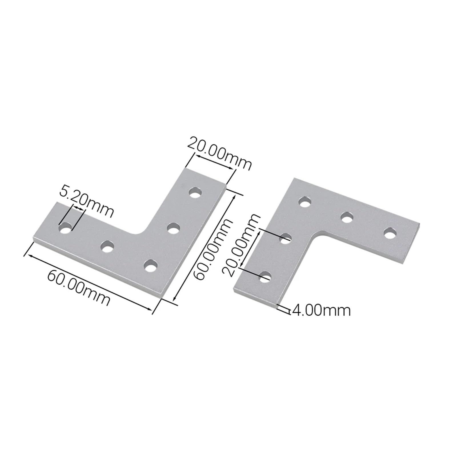 Escuadras Metalicas 4 piezas de 5 orificios 90 grados for placa unión esquina, tira conexión for perfil aluminio(L5-Silver)