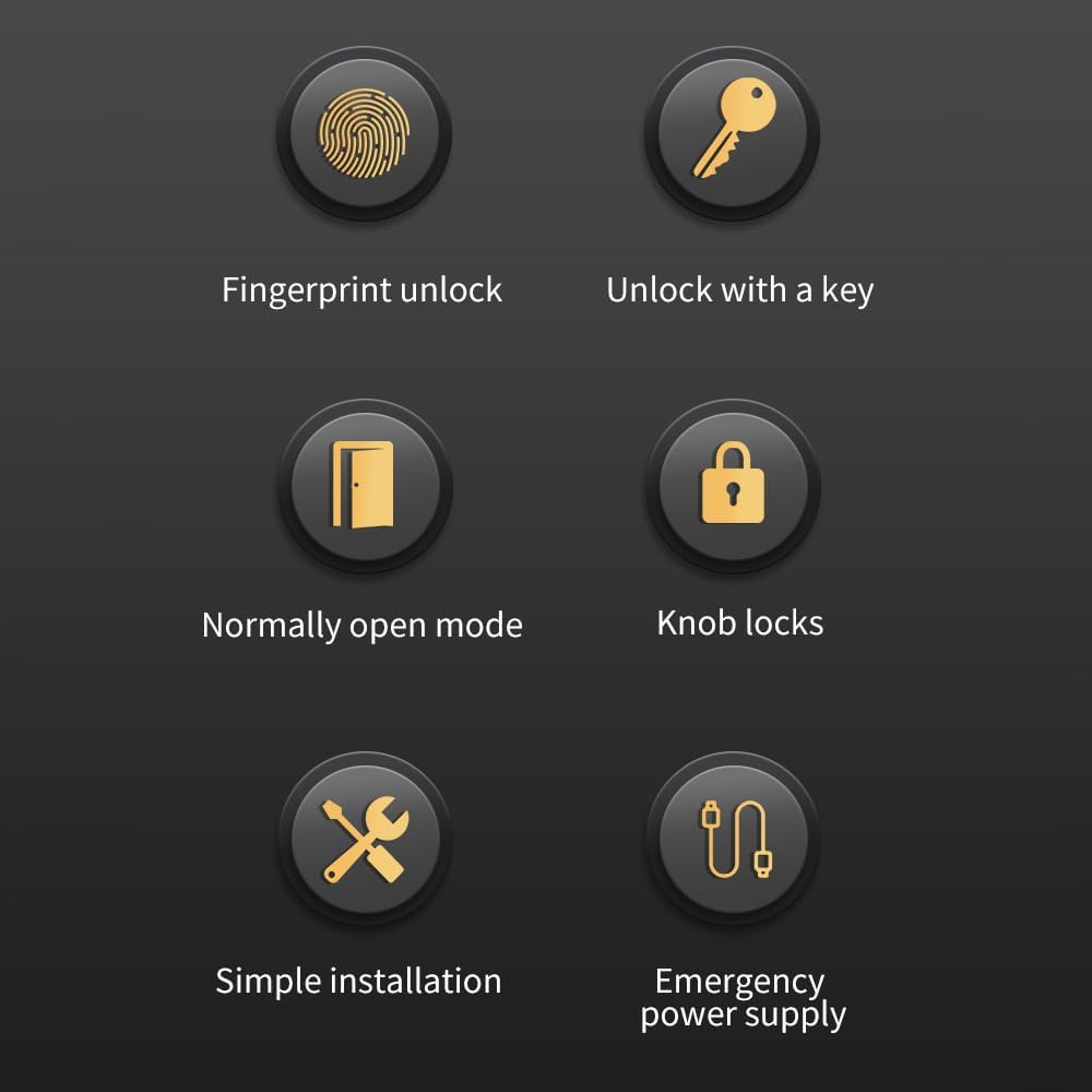 Smart Lock Keyless Entry Door Lock Fingerprint Door Knob TY App Remote Operation Type-C Port Rechargeable Battery BT 3-in-1 Fingerprint/Key/App Door Lock for 35-55mm Office Home Bedroom Door