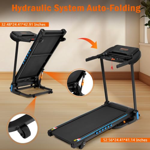 Image of 3.0 HP Incline Treadmill for Home Use - 350 lbs Capacity, Bluetooth, Hydraulic Folding, 10MPH, 4-Level Incline, Quiet Performance, Compact Storage