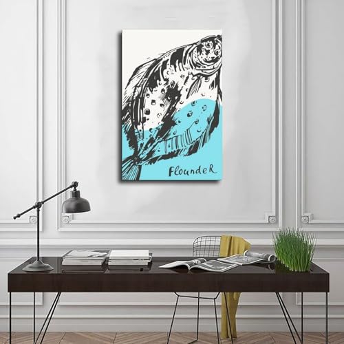 Flunder-Druck, Leinwand-Poster, Wandkunst, Dekordruck, Bild Gemälde für Wohnzimmer, Schlafzimmer, Dekoration, 20 x 30 cm