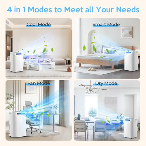 portable air conditioners 14000btu with remote control 3-in-1 free stand smart cooling portable ac unit with dehumidifier fan cools room up to 700 sqft auto swing24h timer windows kit