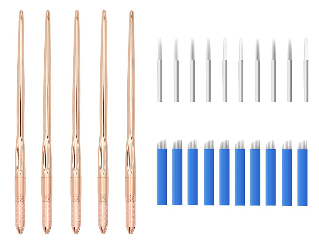 XIAOYU Microblading Pens 5PCS Single Head Manual Tattoo Eyebrow Pens For Permanent Makeup Supplies with 20 Needles