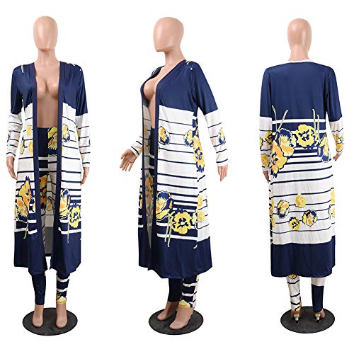 Image of Womens Fashion Printed Long Cardigans 2 Piece Outfits,Long Sleeve Coat and Trousers Set