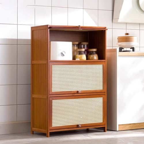 Support micro-ondes vintage en bambou, étagère de cuisine au design durable