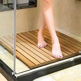 Tappetino da doccia in teak, antiscivolo, in legno, per doccia, spa o porta, 25x40in / 63,5 x 100 cm, inodore, da tavolo, design slish