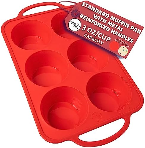 BAKE BOSS Silicone Muffin Pan & Cupcake Maker - 6 Cup Regular Size Sturdy Metal Handle - Perfect for Keto Paleo Vegan Muffin Recipes - Top Standard Size Nonstick Silicon Molds