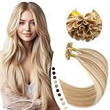 Elailite Echthaar Bonding Extensions 50g Haarverlängerung Keratin U Tip 1g/pcs 40cm 50 Stück #12P613 Weissbraun/Hellblond