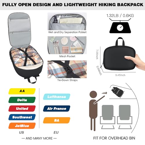 Seektop 40L Hiking Backpack Foldable Daypack for Women Men, Lightweight Travel Backpack Carry on Flight Approved Work Business Leisure Bag (Black)