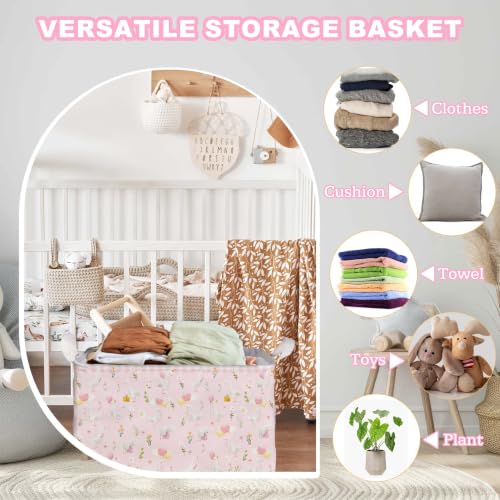 Image of Goose Nursery Decor Girl, Pink Basket for Pink Nursery Decoration, One Silly Goose Birthday Decor Girl, Large Squarecanvas Laundry Hamper With A Waterproof PECoating, Foldable