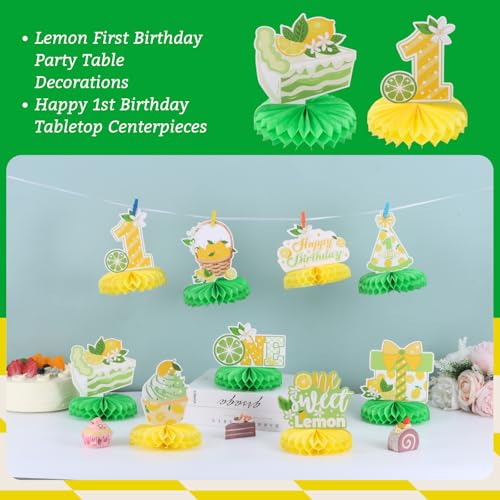 Image of 9pcs Lemon First Birthday Honeycomb Centerpieces Sweet One Lemon Party Table Decorations Summer Lemonade Tabletop Centerpieces for Baby Shower 1st Birthday Table Topper Sign Decorations