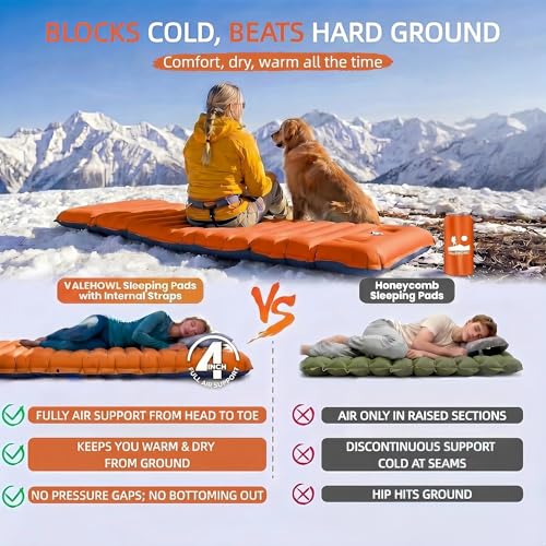 Image of 4 inch Thick Camping Sleeping Pad with Internal Straps, R4.0 Sleep Mat | 4 Seasons Warm, Side Sleepers No Sagging, 60s Inflation with Built-in Foot Pump, Tear-Resistant Waterproof for Outdoor Hiking