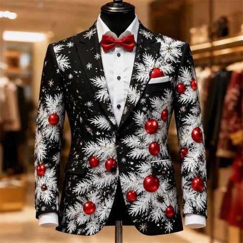 Christmas Blazer for Men Slim Fit Ugly Xmas Print Button Down Jacket Suit - image 4