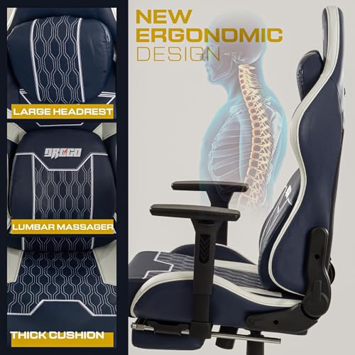 Image of Drogo Matrix Ergonomic Gaming Chair with 4D Armrest, Adjustable Seat Pu Leather & Foot Rest | High Back Computer Chair with Head & Lumbar Support Pillow | Home & Office Chair with Full Recline (Blue)