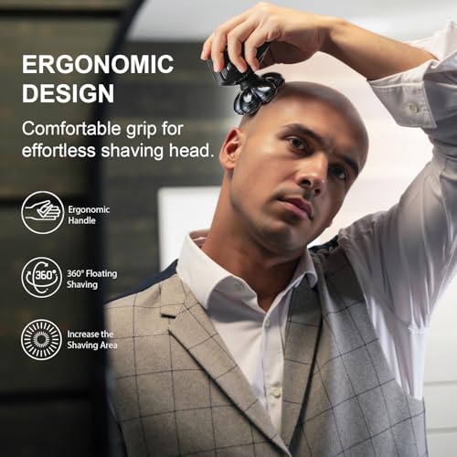 Image of Head Shavers for Bald Men: 𝟕𝐃 𝐅𝐥𝐨𝐚𝐭𝐢𝐧𝐠 Electric Razor with Magnetic Removable Head, IPX7 Waterproof Shaver, LED Display & Type-C Fast Charging - Indigo