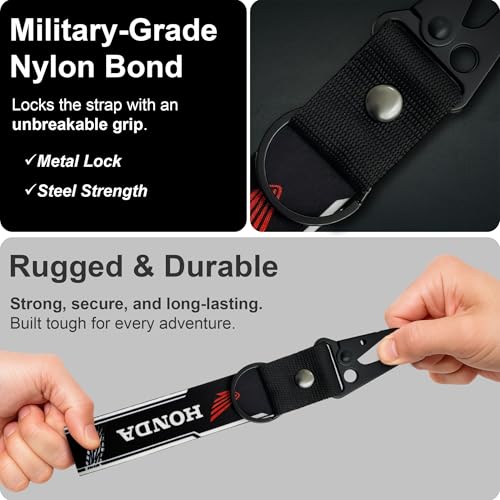 Image of SnapStrap MotoLink Carabiner Keychain Compatible with Honda Bike Strong Heavy-Duty Metal Clip with Fabric Key Ring Bike Accessory (Gunmetal Black)