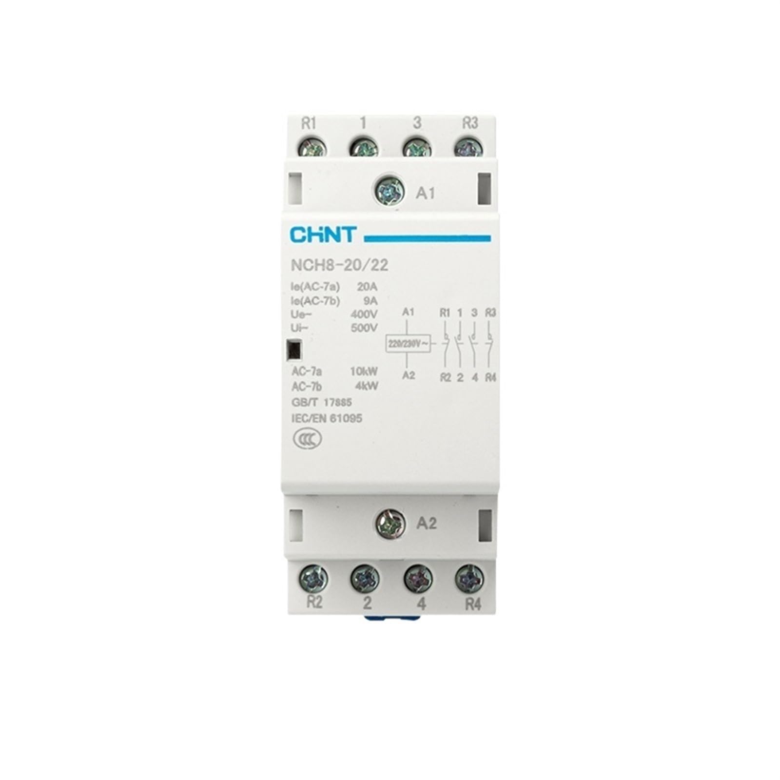 QEFHSVVZE NCH8 4P 3-Phase Din Rail Household AC Contactor 220V 500V~ 20A/25A 4NO/2NO 2NC Contactor(Nch8-20a-22 2no 2nc)