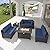 Delnavik Patio Furniture Set with Fire Pit Table 8-Piece Outdoor Sectional Furniture Outdoor Rattan Patio Conversation Sets with 43in 55,000 BTU Propane Gas Fire Pit Table Glass Table, Navy Blue