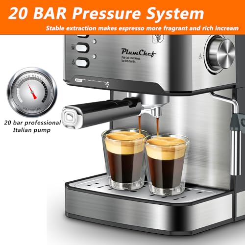 PlumChef-Espresso-Machine-20-Bar-Professional-Compact-Homehold-Coffee-Espresso-Maker-with-Milk-Frother-Steam-Wand-54oz-Water-Tank-Low-Noise-and-Fast-Coffee-Machine-for-Latte-Cappuccino