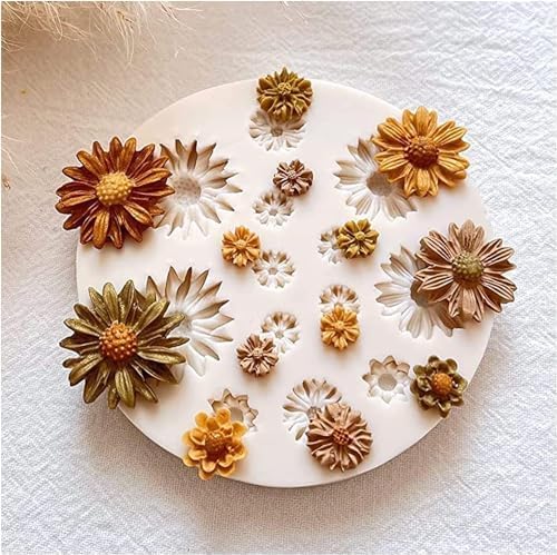 Image of 13 Cavity Small Flower Polymer Clay Molds for Jewelry Making, Cake Decoration, 3D Daisy Miniature Clay Molds Silicone Flower Mold for Earrings Decoration