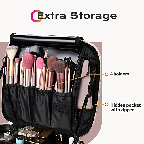 Byootique Travel Makeup Train Cases Sequin Cosmetic Bag Professional Lipstick Organizer With Adjustable Dividers For Cosmetics Makeup Brushes Lipstick Toiletry Travel Accessories, Glitter Pink #TOP3