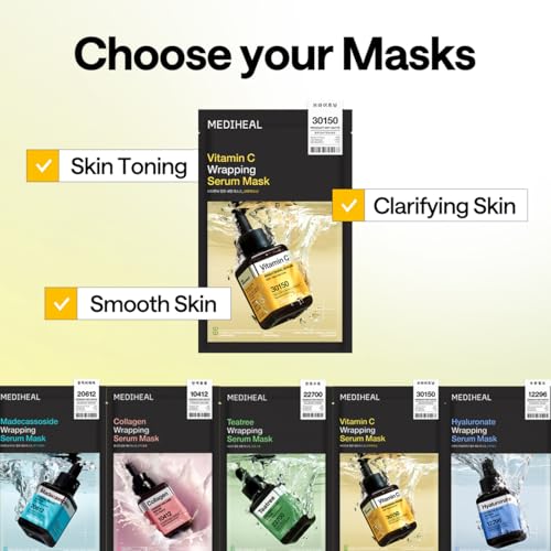 Image of MEDIHEAL Wrapping Serum Mask [Vitamin C] - Contains 98% Pure Vitamin C & Niacinamide for Glow Boosting - Helps Improve Radiance for Dull Skin & Evens Out Skin Tone - Provides Healthy Glow (10 Sheets)