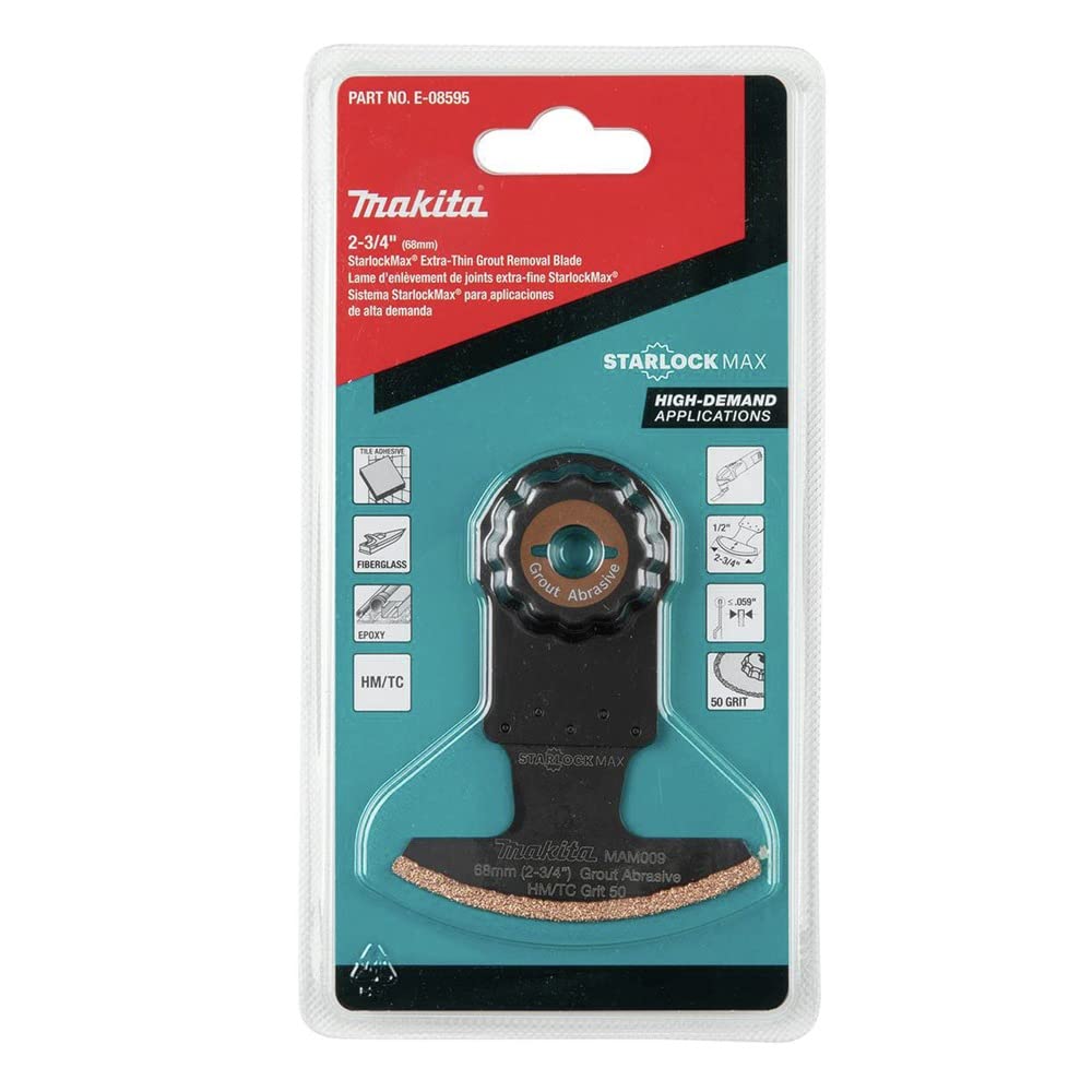 Makita E-08595 StarlockMax® Multiherramienta oscilante de metal duro de 2-3/4 pulgadas con lechada de carburo de tungsteno de grano 50 y hoja de sierra segmentada abrasiva