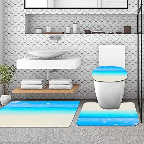 URSOPET Badteppich-Set 3-teilige, rutschfeste,Schöner tropischer Strand und Meer mit blauem Himmelshintergrund (4… – Bild 4
