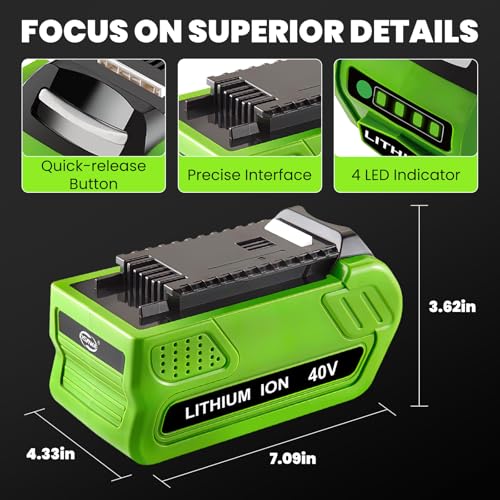 Image of 2Pack 40V 8.0Ah Battery Replacment for Greenworks 40V Battery Lithium Compatible with Greenworks G-MAX 40Volt 29462 29472 29252 25322 Cordless Tools(Green)