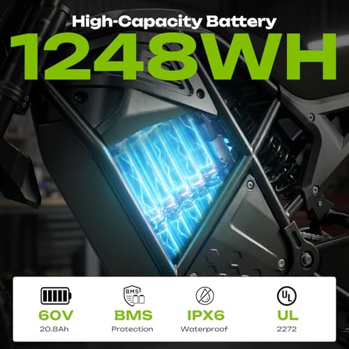 Image of Windone RM7 Pro Electric Dirt Bike, 60V 20.8Ah, 45MPH Max Speed Electric Motorcycle, 4000W Ebike, 14 inch /12 inch Off-Road Tire E-Bike, Dual Hydraulic Brakes, Full Suspension, Fit Age 13+