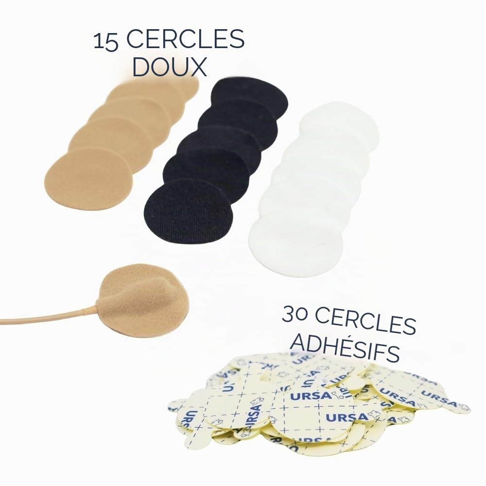 URSA – Cercles souples, protections réutilisables de micros cravate, pour protéger du vent et les camoufler, (15 cercles souples + 30 autocollants)