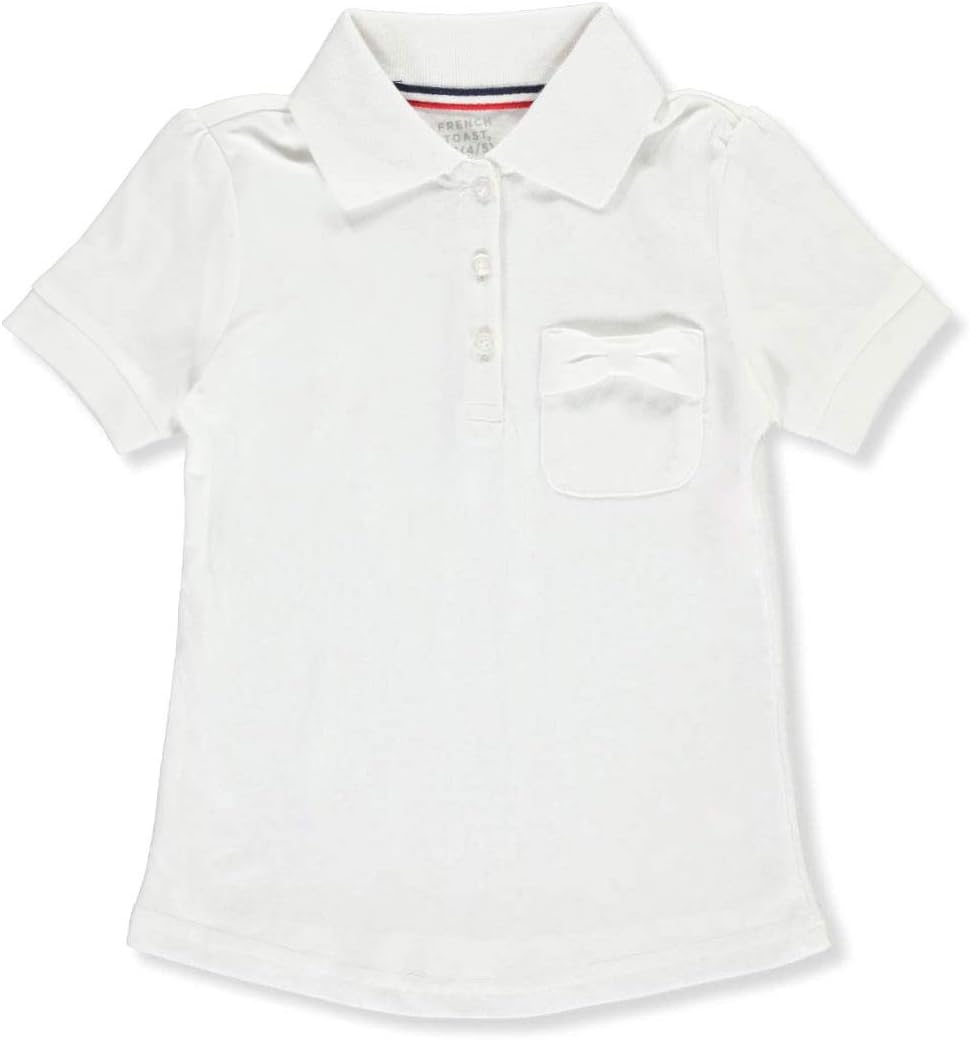 French Toast Girls' Short Sleeve Knit Polo with Bowed Pocket