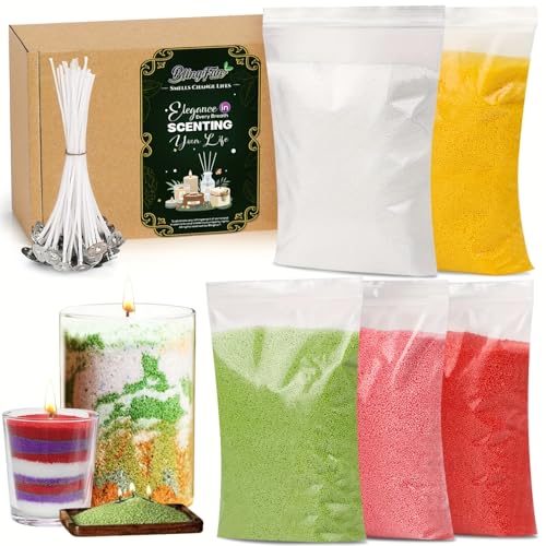 Blingfun 5 Color DIY Sand Wax Candle Making Kit Refillable Pearled Wax with Candle Wicks Scented Candle Supplies for Halloween Christmas Wedding Home Decor (Sand Candle Craft Kit)