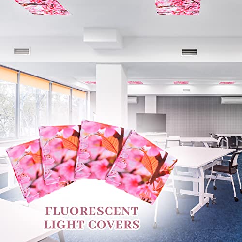 Image of Hortsun 4 Pack 4 x 2 Feet Fluorescent Light Covers, Magnetic Light Filters for Classroom Ceiling, Decorative Lights Shade for Office Home Hospital(Cherry Blossoms)
