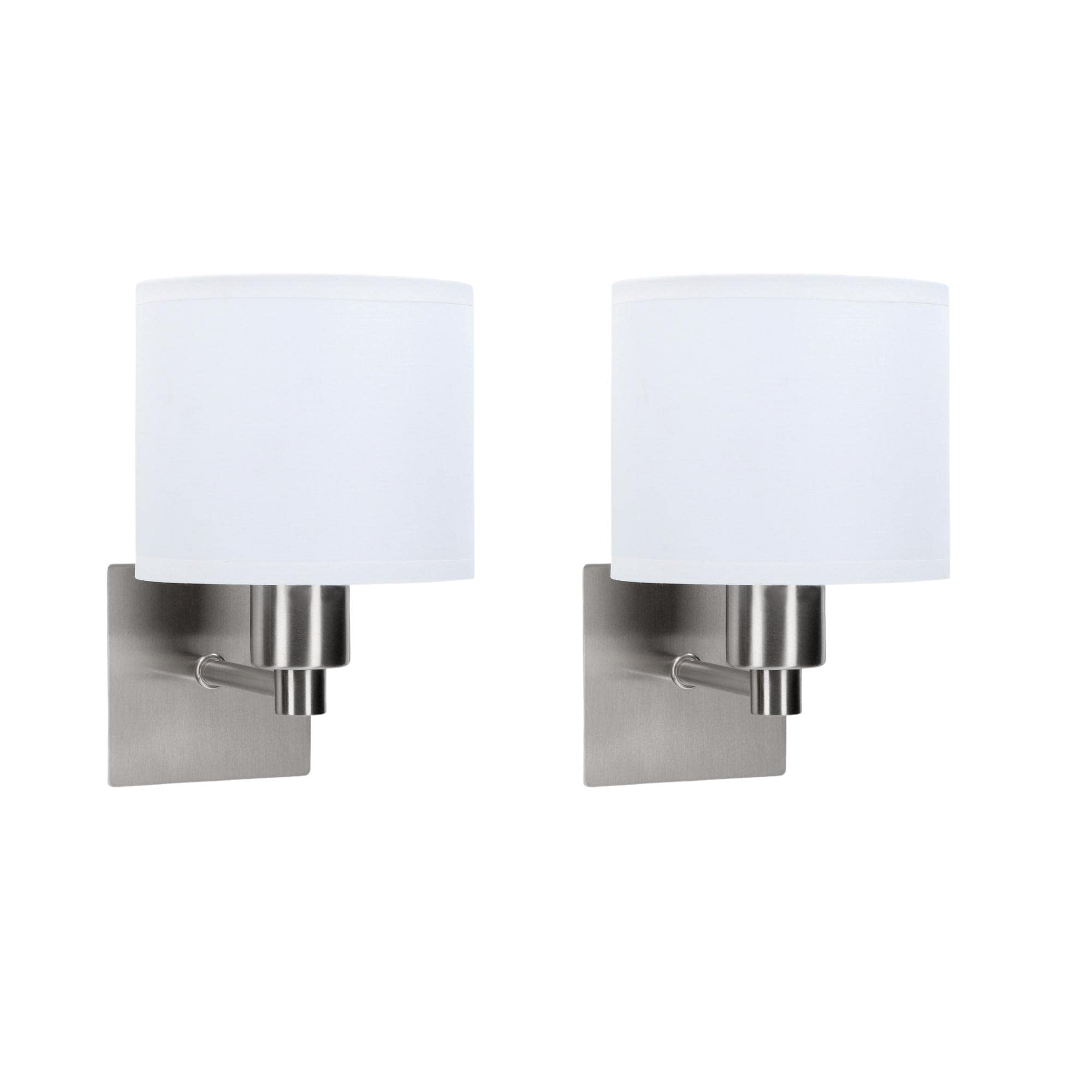 FORLIGHT LYON (2 unidades) Aplique de Pared para Dormitorio de Níquel Satinado y Pantalla Textil Blanca. Lámpara para Cabecero de Cama. Para Bombilla E27