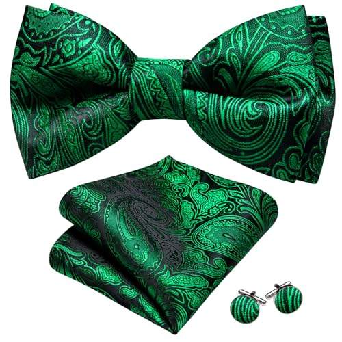 Image of Barry.Wang Paisley Striped Bow Tie for Men Silk Pre-Tied Bowtie Pocket Square Cufflinks Set Formal Wedding Party Prom