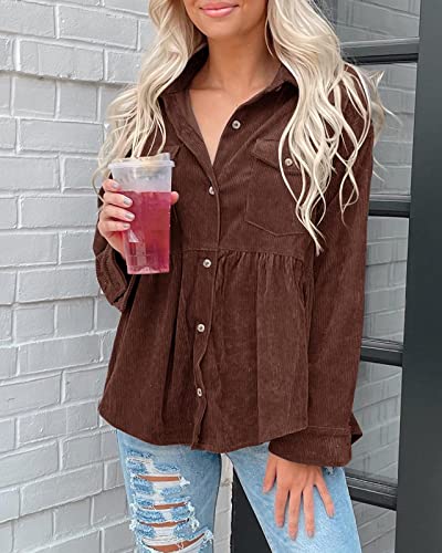 Tutorutor Womens Corduroy Shirts Casual Long Sleeve Button Down Blouses Tunic Babydoll Dress Loose Pocket Jacket Shackets4