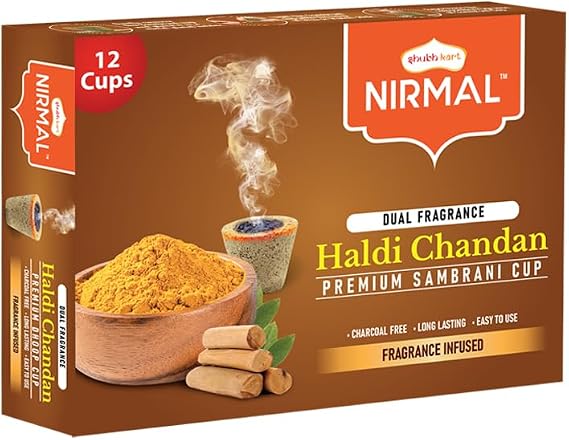Shubhkart Premium Haldi Chandan Sambrani Dhoop Pods, Long Lasting Aroma for Prayer, Puja and Meditation, Charcoal Free Loban Burner Incense for Relaxation and Stress Relief, 12 Pods