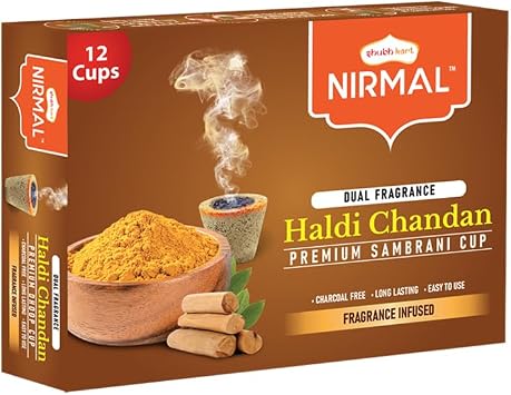 Shubhkart Premium Haldi Chandan Sambrani Dhoop Pods, Long Lasting Aroma for Prayer, Puja and Meditation, Charcoal Free Loban Burner Incense for Relaxation and Stress Relief, 12 Pods