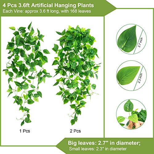 4 Pcs Artificial Hanging Plants 3.6Ft Fake Ivy Vines Hanging Wall Plants Fake Ivy Green Leaves Room Decor Home Garden Wedding Party Indoor Outdoor Decorations (Basket Not Included) #TOP1