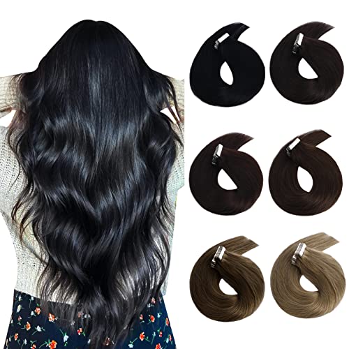 Neitsi Tape In Hair Extensions Human Hair,20 Pcs Seamless Black Hair Extensions Real Natural Tape In Extensions Human Hair,12 Inch Tape Extensions Human Hair Invisible Straight Extensions Hair