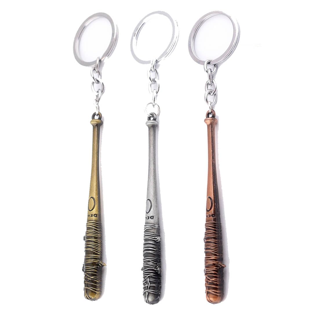 The Walking Corpse Keychain 3 Pieces Negan's Baseball Bat Metal Keyring Set TV Peripheral Pendant Collectibles for Fans